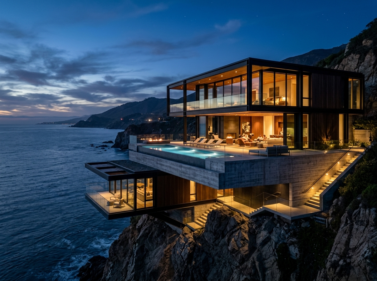Cliffside cantilever villa structure